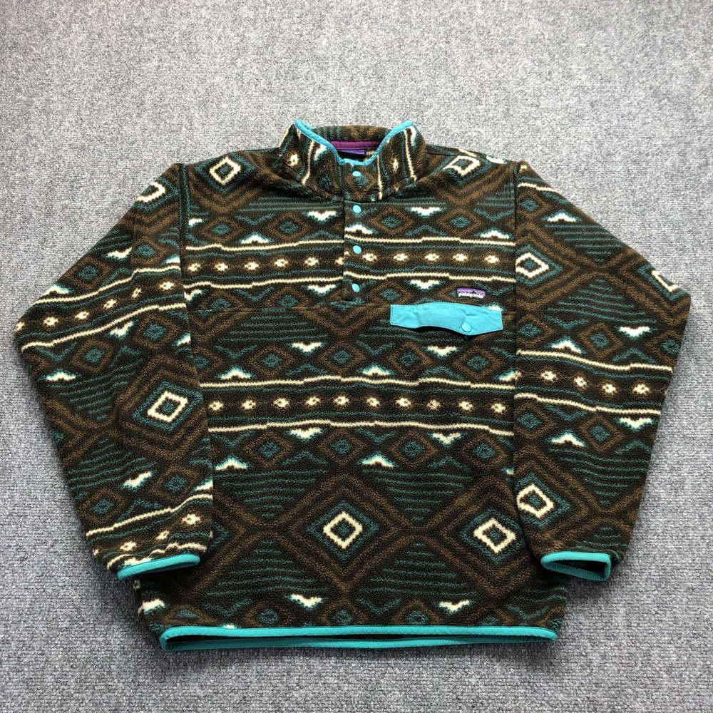 Patagonia Pullover Mens Small Brown Aztec Synchilla Snap-T Fleece Top Hiking